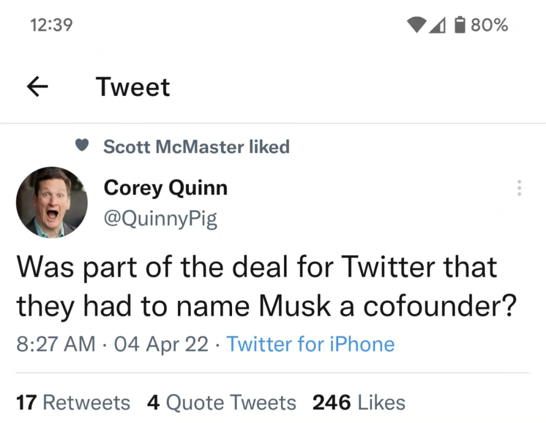 有人嘲讽称Twitter应该给Elon Musk联合创始人的称号